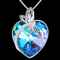 Blue Heart Crystal Pendant Necklace Women –Zinc Alloy Metal with Artificial 1236