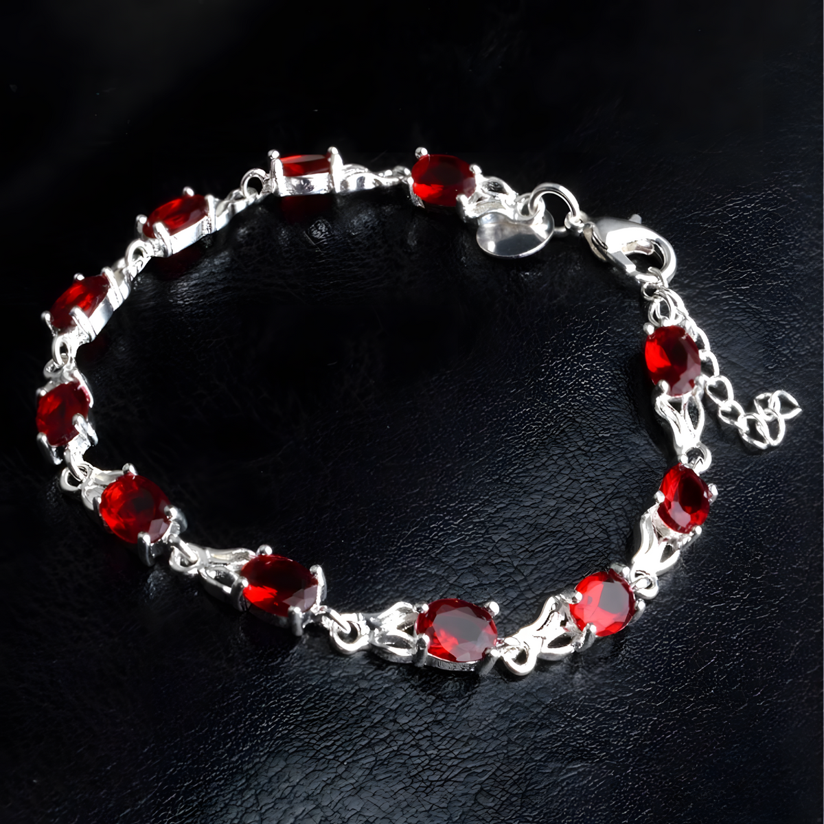 Unified Jewellery Premium Red Oval Crystal Tennis Bracelet Women Lobster 1825