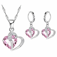 Pink Heart Crystal Jewellery Set for Women, Romantic Love Heart Pendant 1303