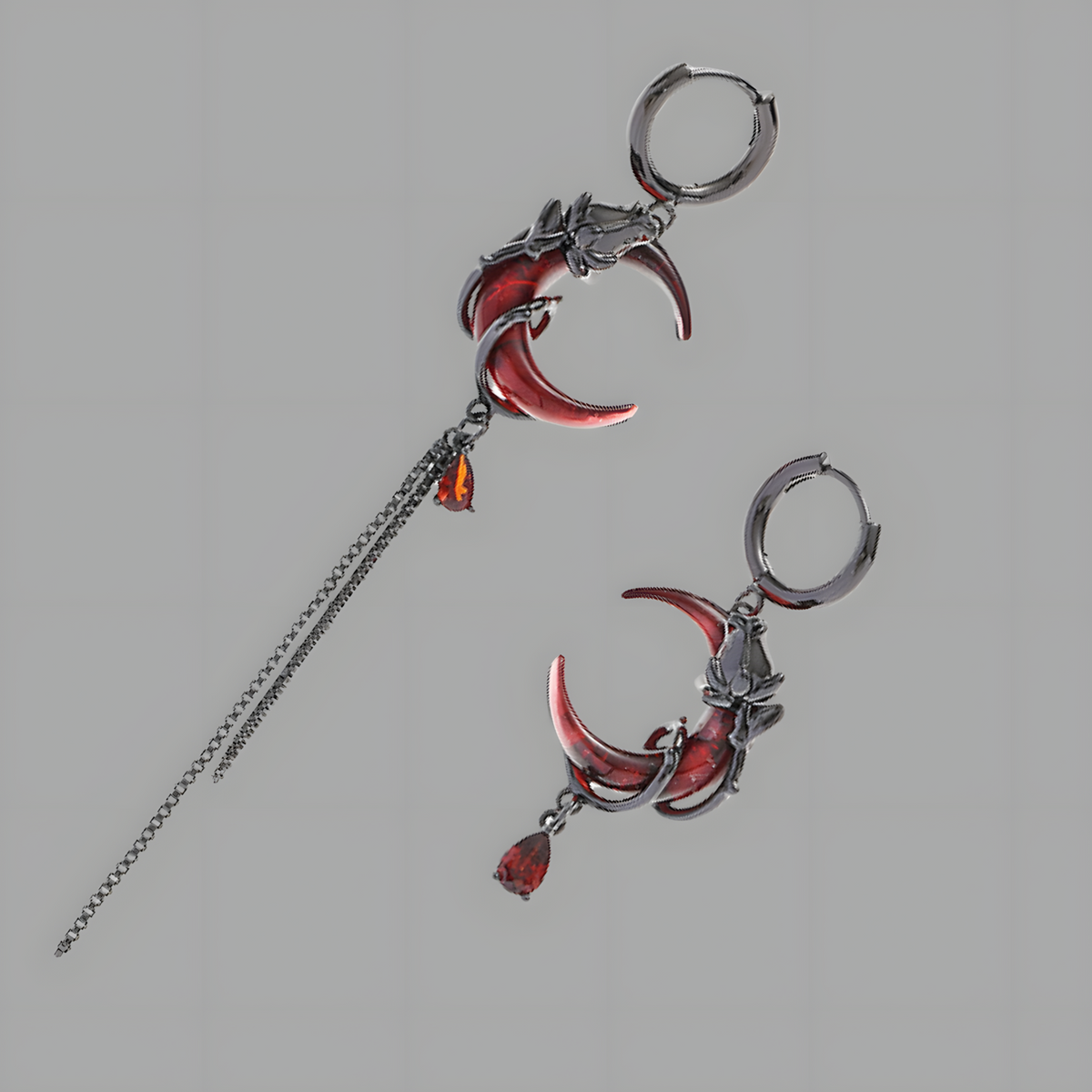 Gothic Red Moon Drop Earrings for Women – Neo-Gothic Asymmetrical Design B50