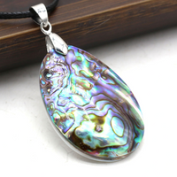 Abalone Shell Pendant Necklace Oval Iridescent Ocean Stone Necklace Black B102