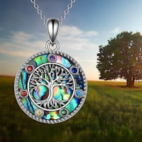 Exquisite Tree of Life Abalone Shel Necklace Sterling Silver Colorful Inlay B75