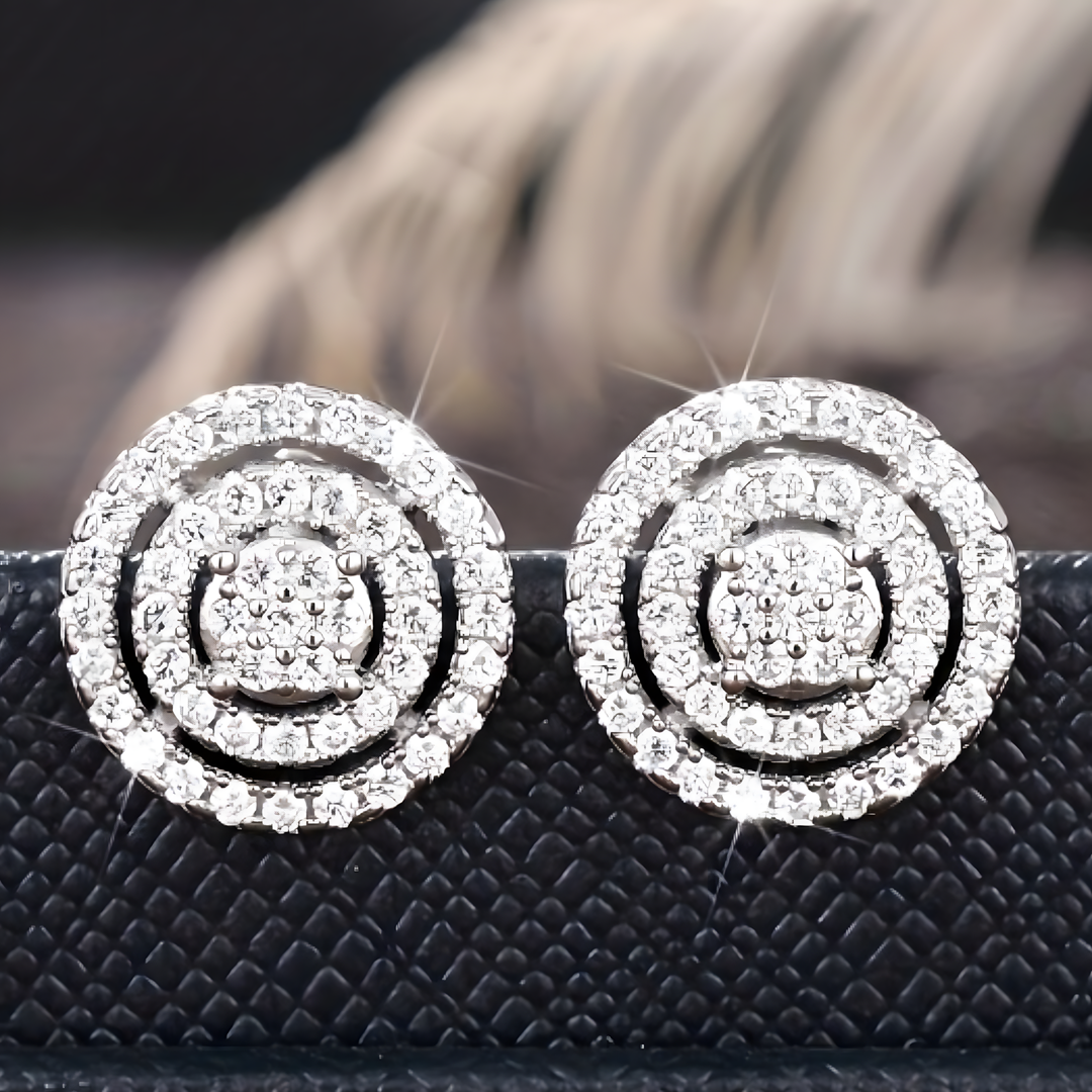 Trendy Jewelry Triple Halo Cubic Zirconia Ear Stud Earrings Dainty Pave 658