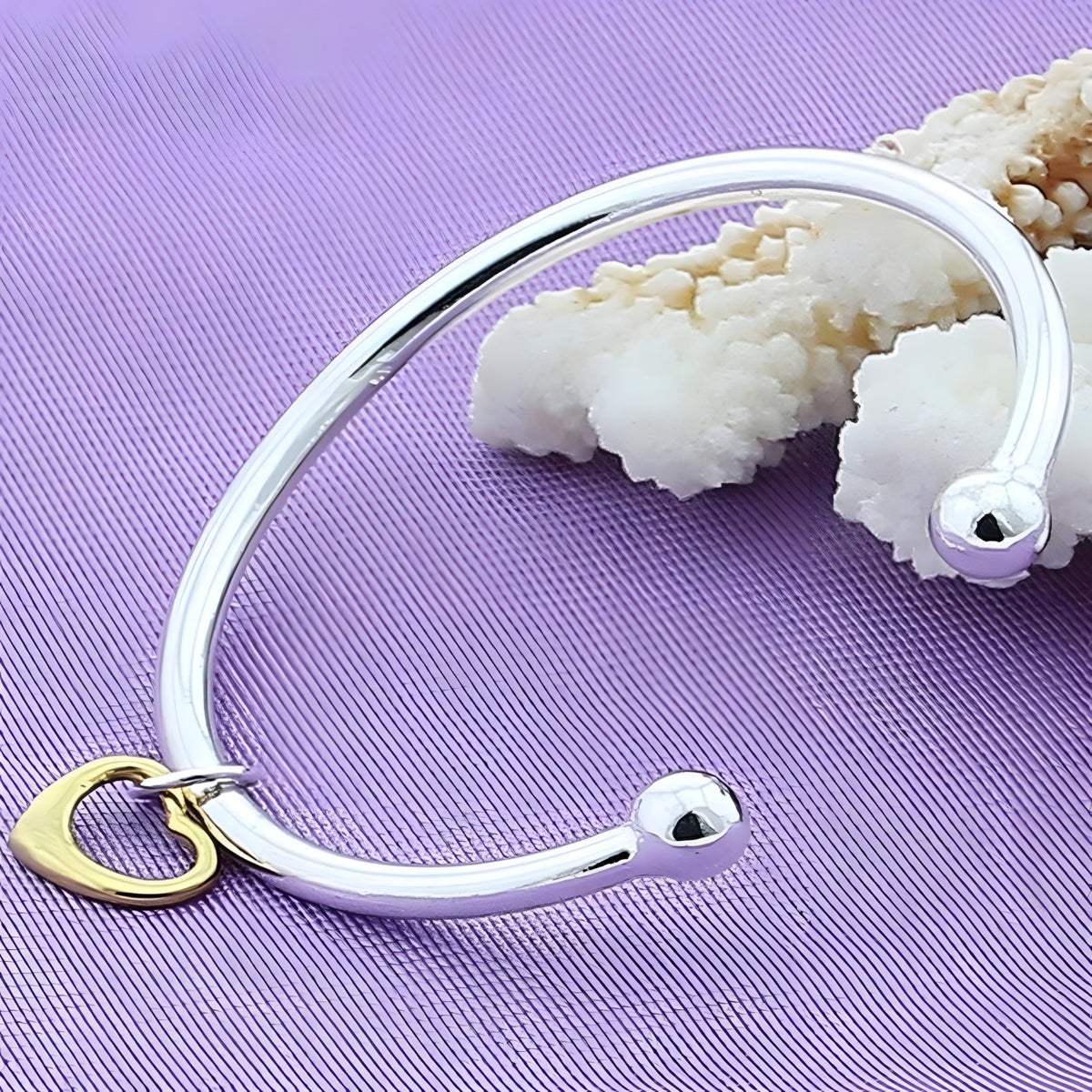 925 Sterling Silver Open Heart Cuff Bangle Bracelet - Adjustable Trendy 403