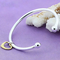 925 Sterling Silver Open Heart Cuff Bangle Bracelet - Adjustable Trendy 403