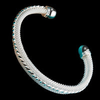 Sterling Silver Mesh Cuff Bracelet, Woven, Turquoise Accents, Adjustable 401