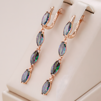 Colorful Natural Zircon Long Drop Earrings Women, Copper Base 585 Rose Gold 1278