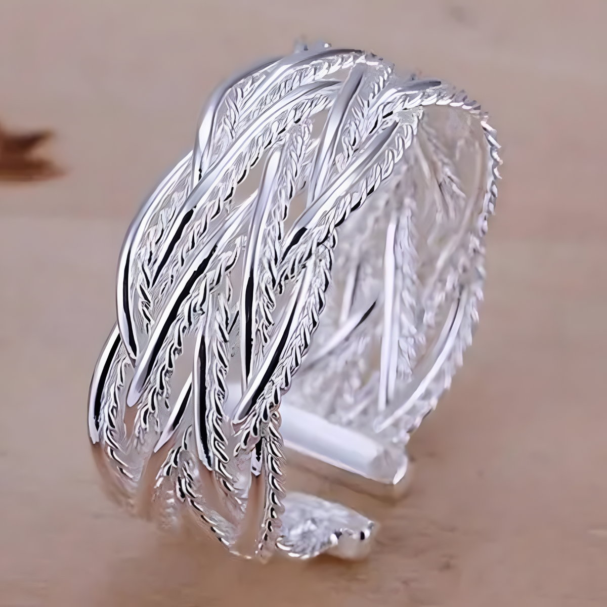 Adjustable Multi Strand Statement Ring for Women - Premium Wide Woven Twist 1812