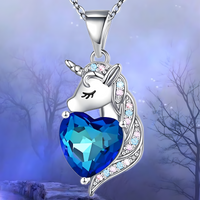 Unicorn Love Heart Necklace, Women's Animal Pendant with Crystal Zirconia  B164