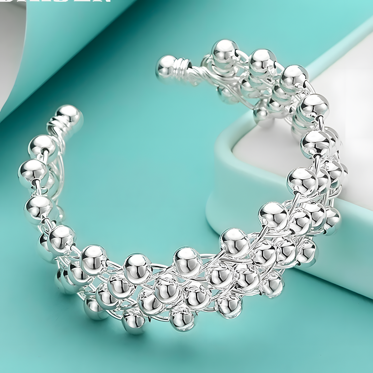 925 Sterling Silver Full Smooth Beads Bangle Bracelet For Woman Man Wedding 1777