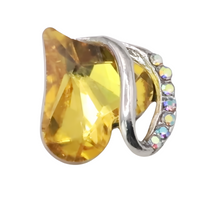 Women Silver Tone Alloy Necklace With Yellow Crystal Heart Charm Link Chain B315