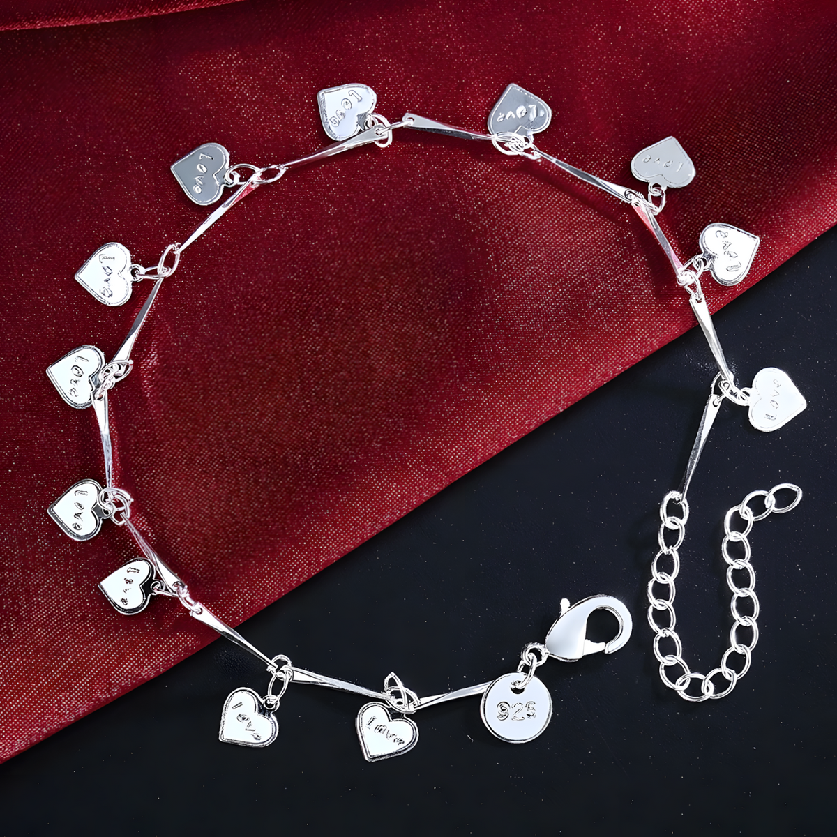 925 Silver Heart Charm Bracelet For Women - Love Pendant Chain Bracelet 1786