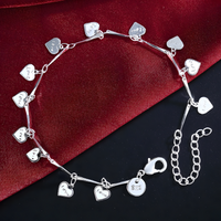 925 Silver Heart Charm Bracelet For Women - Love Pendant Chain Bracelet 1786