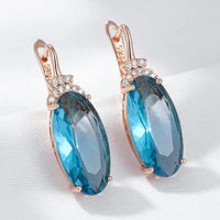 585 Rose Gold Blue Zircon Oval Drop Earrings for Women – Copper Alloy 1286