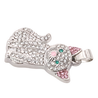 Cat Pendant Necklace For Women Silver Tone Look Crystal Kitten Charm Animal B246