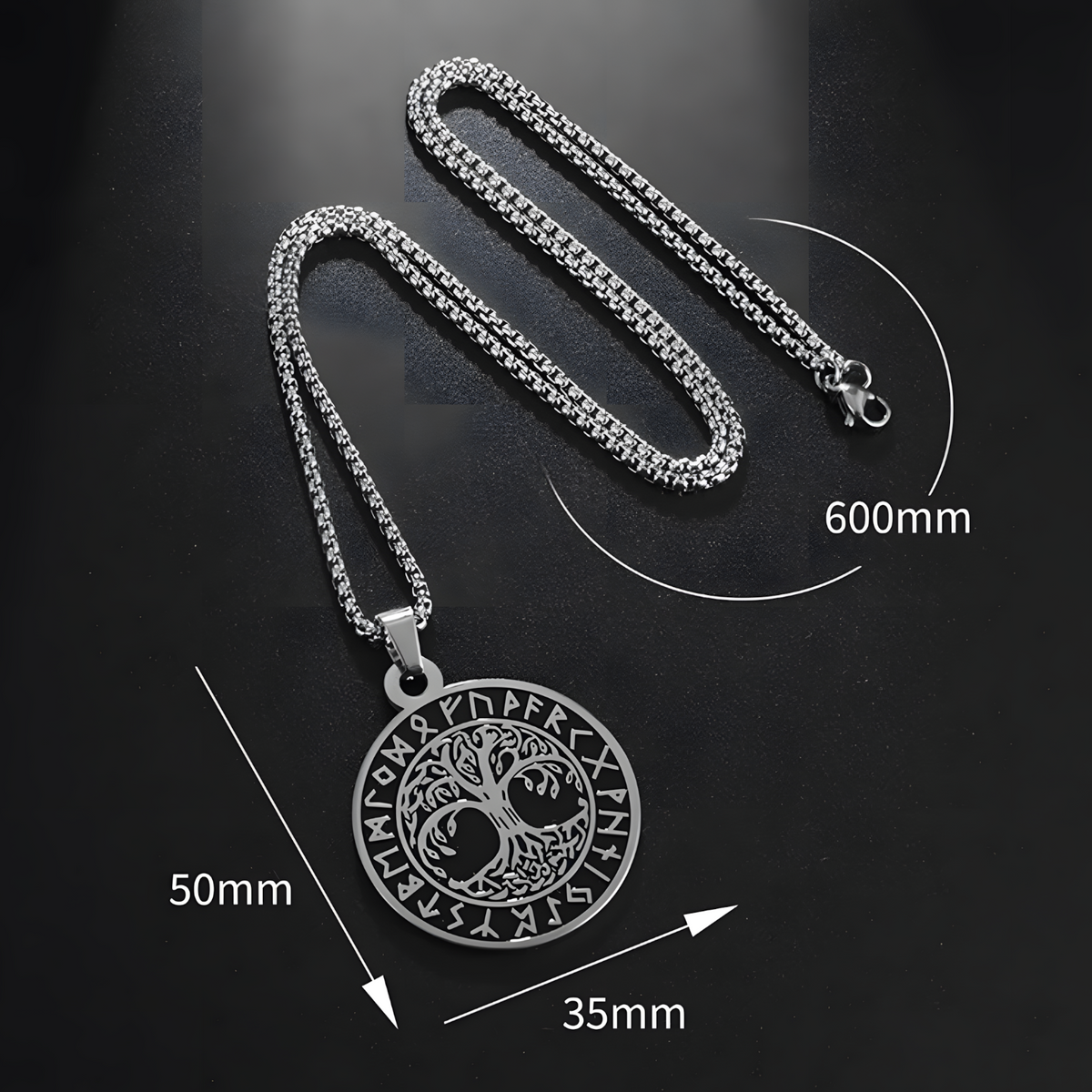 Viking Tree of Life Pendant Necklace for Men-Stainless Steel Nordic Circle- 1066