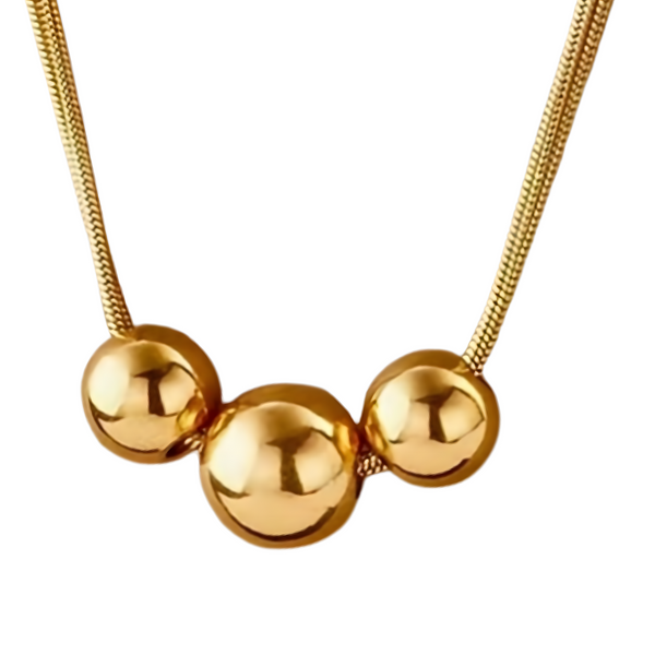 18K Gold Plated Stainless Steel Spherical Pendant Necklace 316L Snake Chain 730