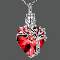 Heart Tree of Life Urn Necklace Crystal Funnel Filler 316L Stainless Steel B217