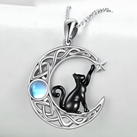 Crescent Moon Cat Necklace Women – Silver-Tone Zinc Alloy Celtic Knot Moon 1080