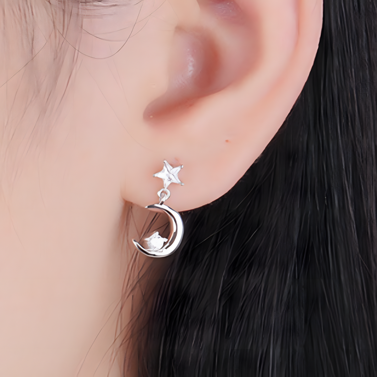 Moon And Star Crystal Stud Earrings Women Aluminium Alloy Metal Asymmetric  1060
