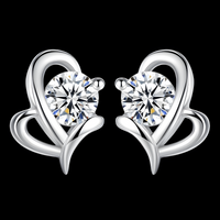 Silver-Plated Crystal Stud Earrings Women Elegant Geometric Butterfly Design 972