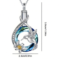 Hummingbird Memorial Ash Necklace,Silver Plated Stainless Steel Urn Pendant B258