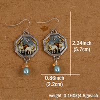 Vintage Dog Print Drop Earrings for Women – Handmade Octagon Dangle Earrings B3