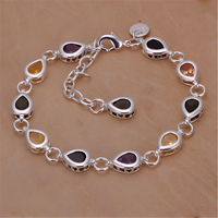 925 Sterling Silver Noble Charm Bracelets Zircon Chain Crystal Jewelry 454