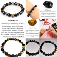 Triple Protection Bracelet 8mm Tiger Eye Black Obsidian Hematite Beaded 1499
