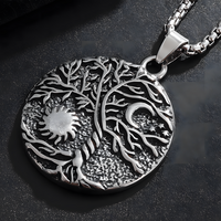 Vintage Tree Of Life Sun And Moon Pendant Necklace Celtic Nordic Round Rune 1093
