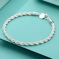 Twisted Rope Chain Bracelet, 20cm Silver Colour Link Bracelet, Trendy Round 1795