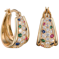 Women's Gold Plated Pavé CZ Cubic Zirconia Multigem Huggie Hoop Earrings - 640
