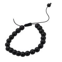 Unisex Natural Stone Bracelet, 8mm Black Malachite & Lava Rock, Adjustable B118