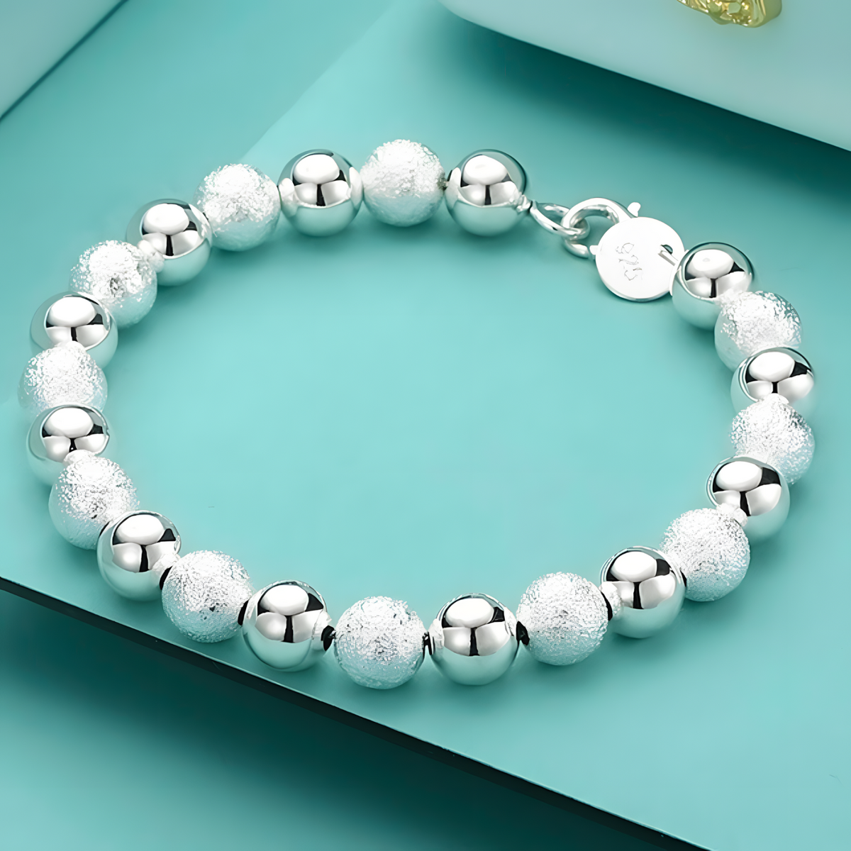 8MM Frosted Beads 925 Sterling Silver Bracelet For Woman Man Wedding Party 1834
