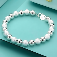 8MM Frosted Beads 925 Sterling Silver Bracelet For Woman Man Wedding Party 1834