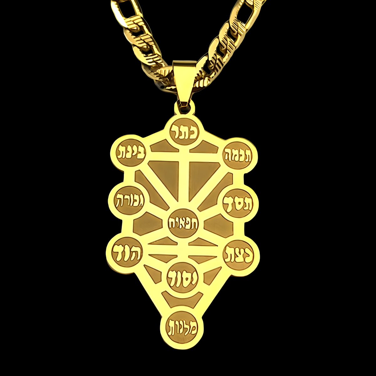 Stainless Steel Gold Kabbalah Sephirot Tree Of Life Hebrew Pendant Necklace 1072