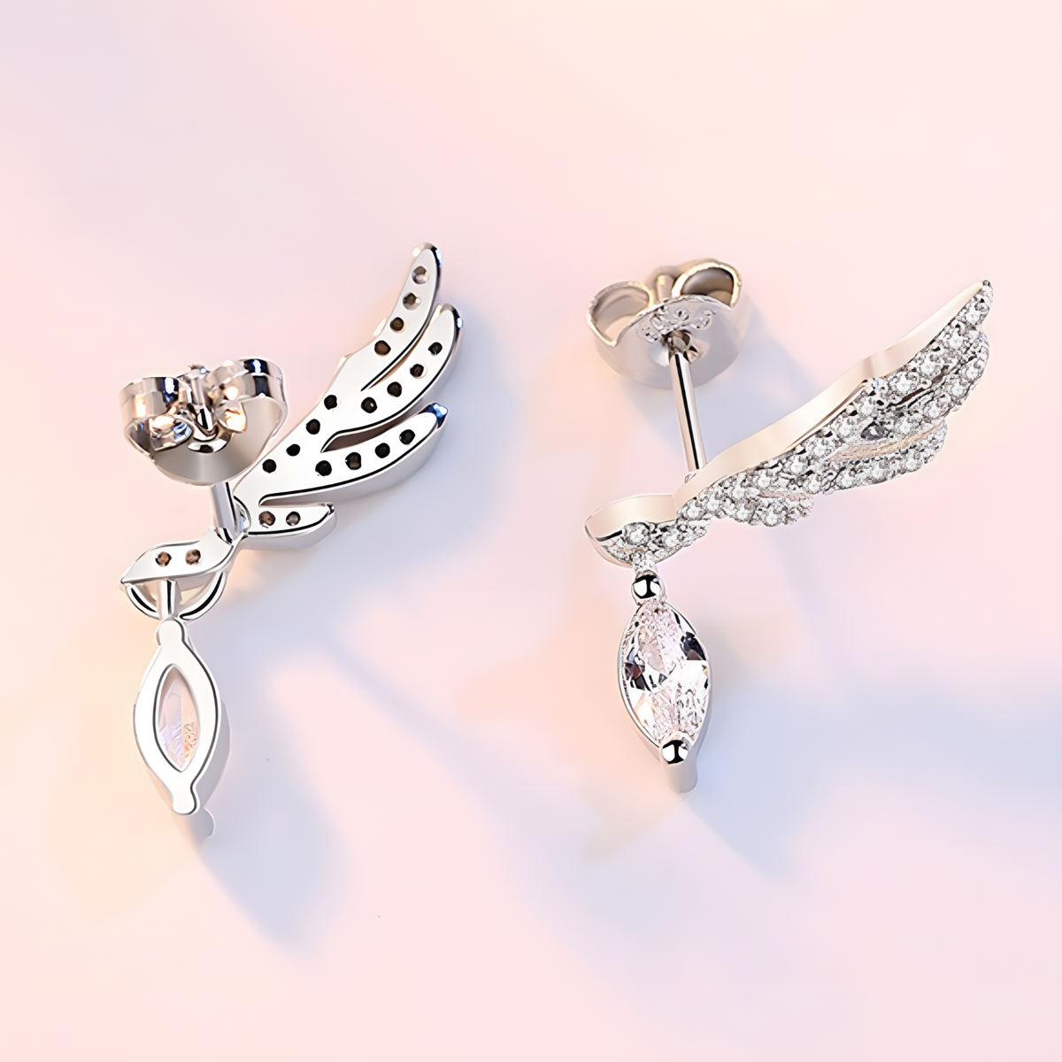Feather Wing Crystal Stud Earring for Women – Trendy Angel Wing Design 1057