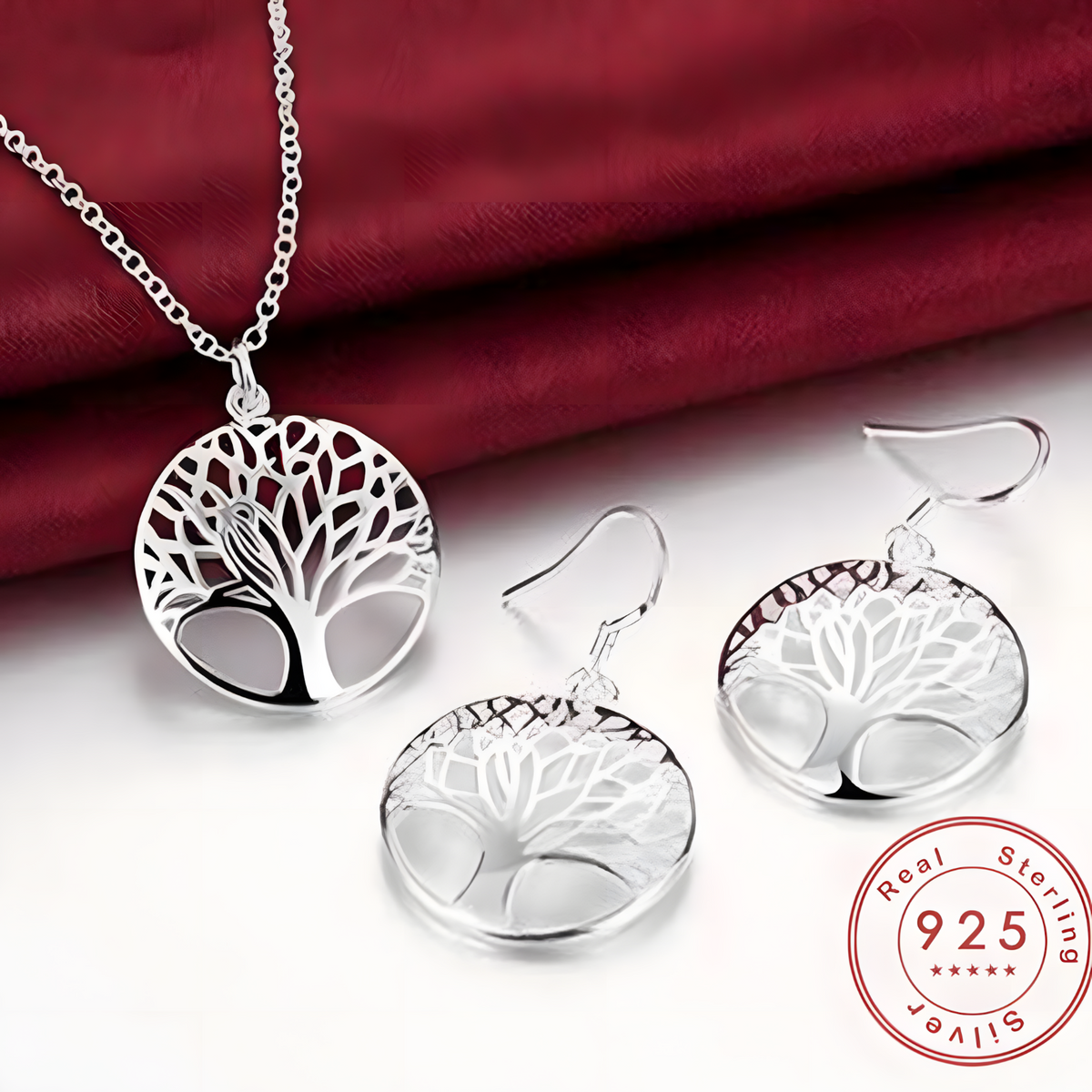 925 Silver Tree of Life Jewellery Set, Necklace & Earrings, Womens Gifts 433
