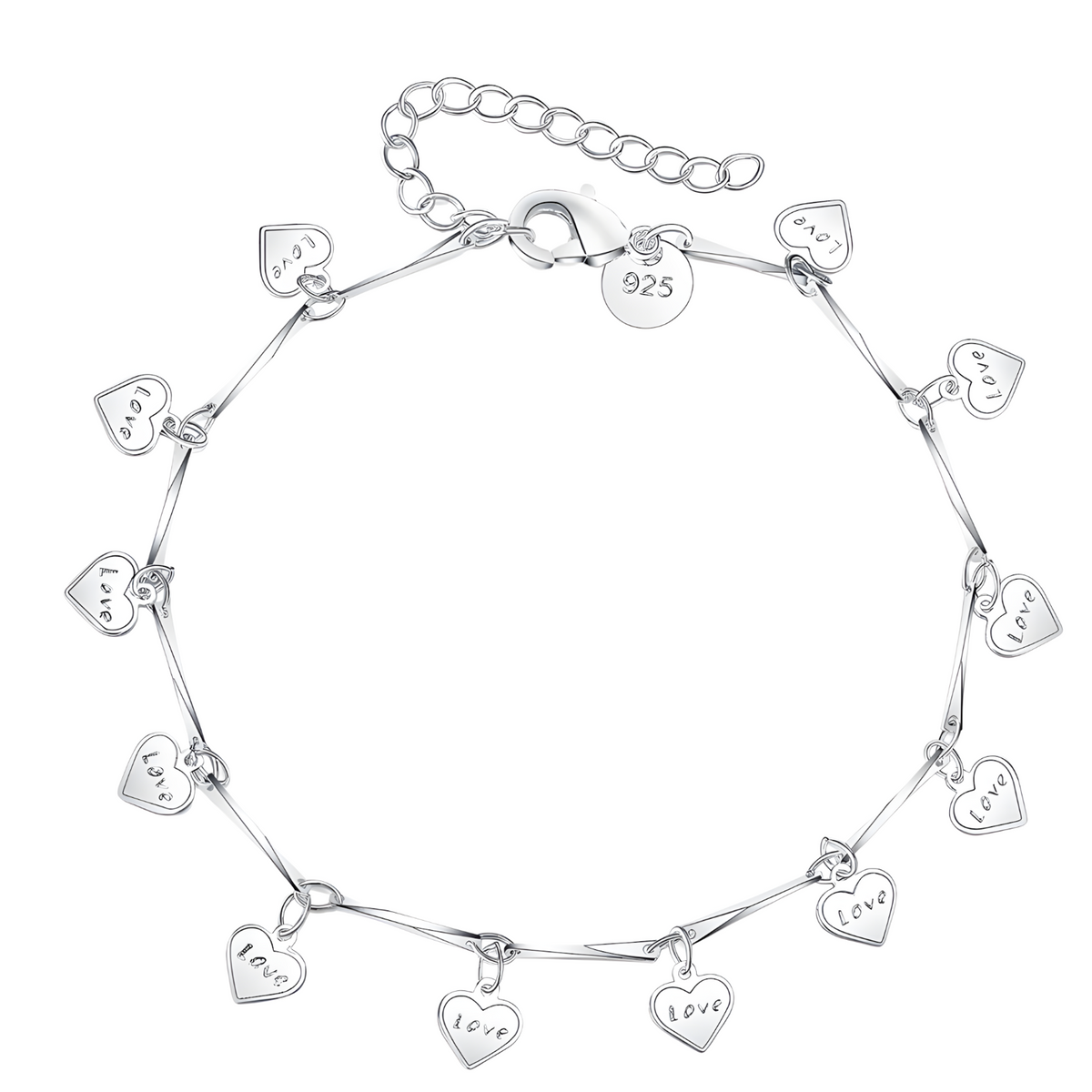 925 Silver Heart Charm Bracelet For Women - Love Pendant Chain Bracelet 1786