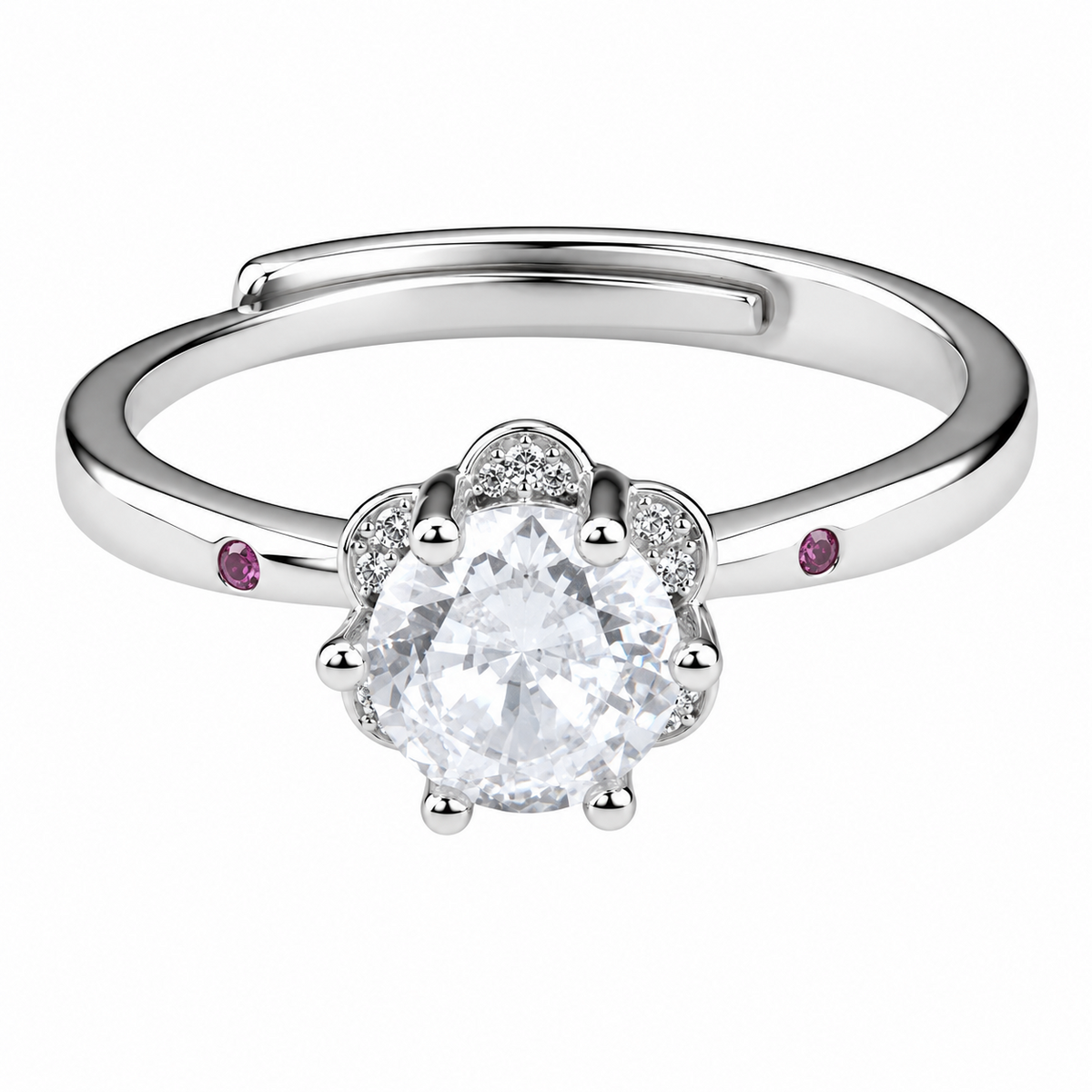 Luxury Round Brilliant Cut Zirconia Floral Cluster Ring Adjustable Silver 1651