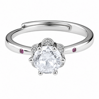 Luxury Round Brilliant Cut Zirconia Floral Cluster Ring Adjustable Silver 1651