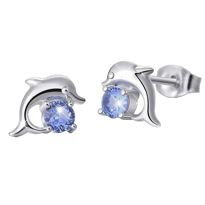 925 Silver Plated Round Cut SeaBlue Gemstone Cute Dolphin Stud Earrings 20 UK