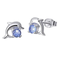 925 Silver Plated Round Cut SeaBlue Gemstone Cute Dolphin Stud Earrings 20 UK