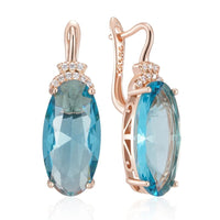 585 Rose Gold Blue Zircon Oval Drop Earrings for Women – Copper Alloy 1286