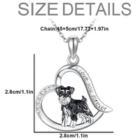 Silver Plated Schnauzer Dog Heart Pendant Necklace 45cm Chain Love Dog 1252