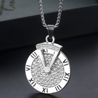 Rotatable Roman Numeral Round Disc Pendant Necklace for Men Hip Hop Spinner 1385