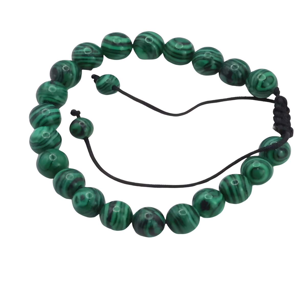 Unisex Natural Stone Bracelet, 8mm Green Malachite & Lava Rock, Adjustable B117
