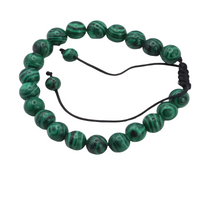 Unisex Natural Stone Bracelet, 8mm Green Malachite & Lava Rock, Adjustable B117