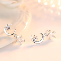 Moon And Star Crystal Stud Earrings Women Aluminium Alloy Metal Asymmetric  1060