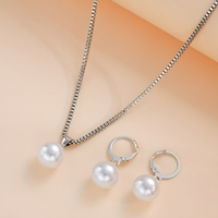Women’s Classic Silver-Tone Pearl Necklace Earring Set Fashion Jewelry 707
